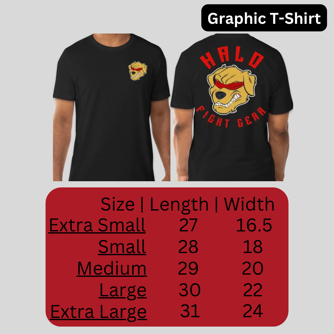 Halo Fight Gear Logo T-Shirt Sizing chart