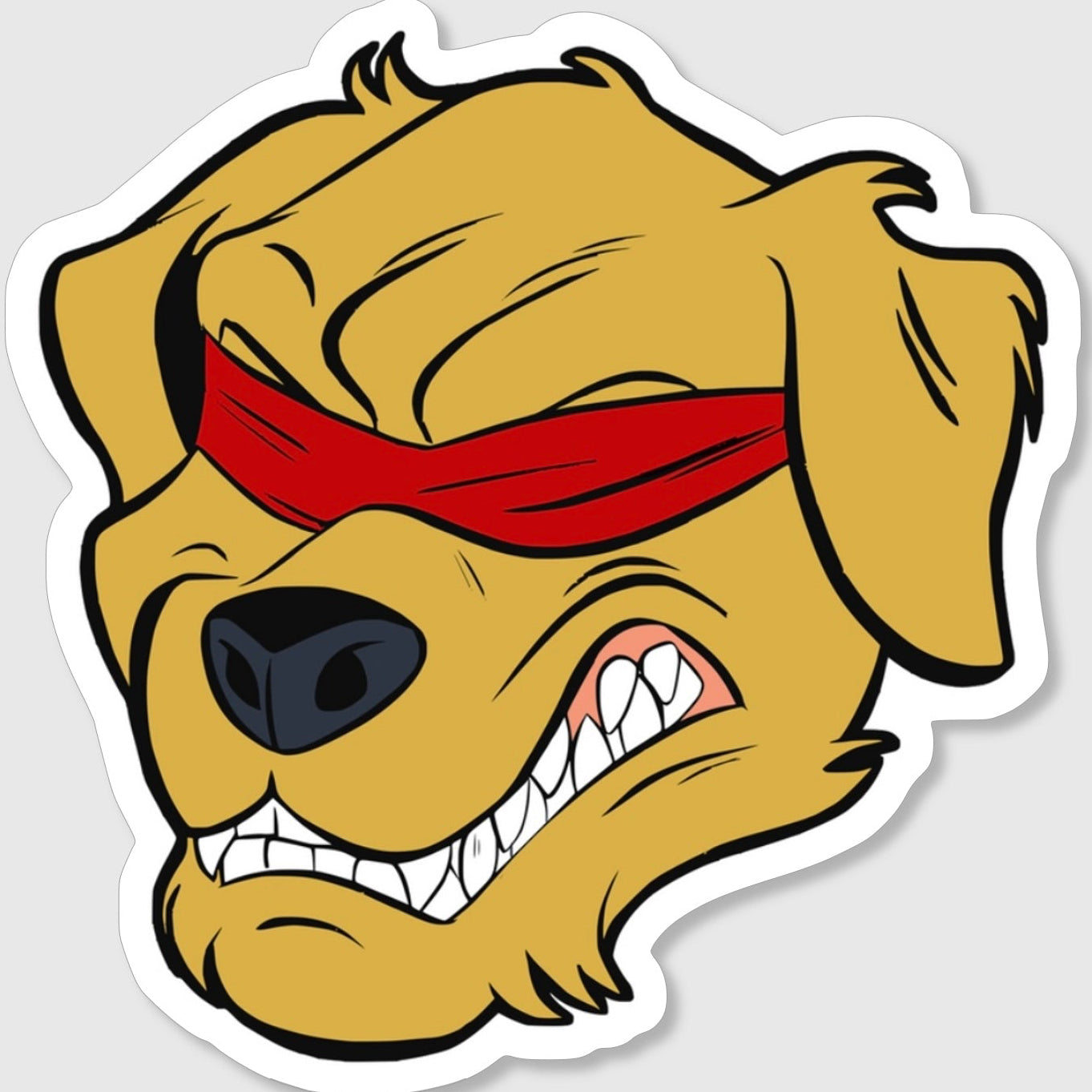 The image shows an illustration of the Halo Fight Gear Icon sticker on a white background. The sticker features the Halo Fight Gear logo, a fierce golden retriever with bared teeth, wearing a red blindfold.