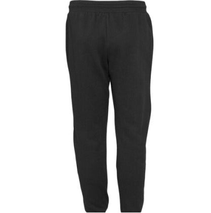 The image shows the back view of a pair of black joggers.